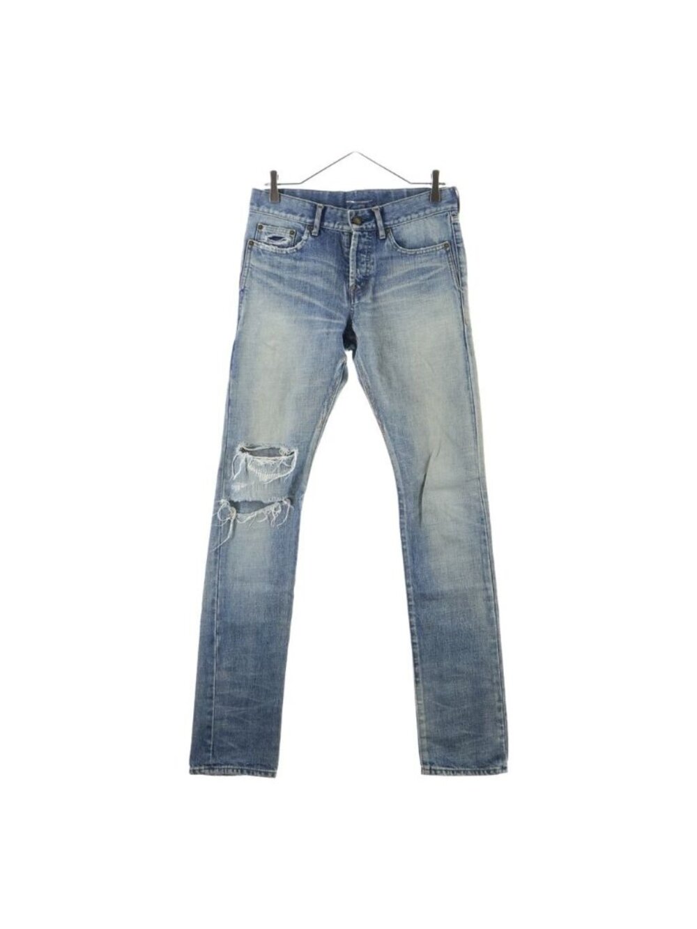Saint Laurent Paris Destroyed Skinny Denim Pants Indigo Blue 27 Jeans
